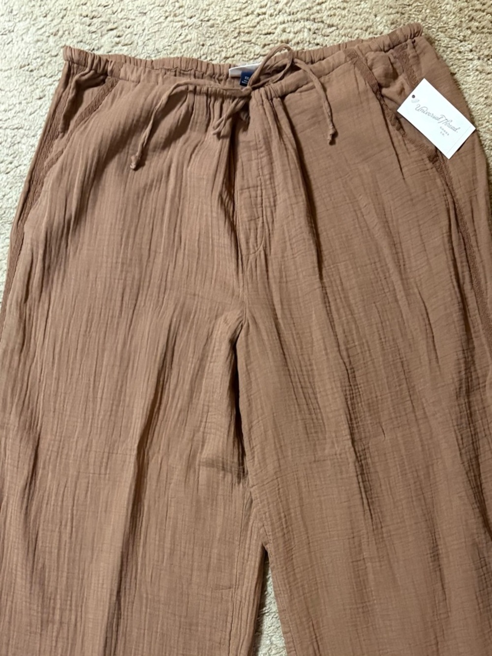 Universal Thread Pants NWT XXL Brown Gause Wide Leg Cropped Drawstring - Picture 2 of 7